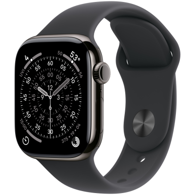 Apple Watch Series 11 GPS + Cellular 42mm Slate Titanium Case with Black Sport Band - M/L,Model A333
