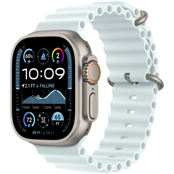 49mm Ice Blue Ocean Band - Natural Titanium Finish