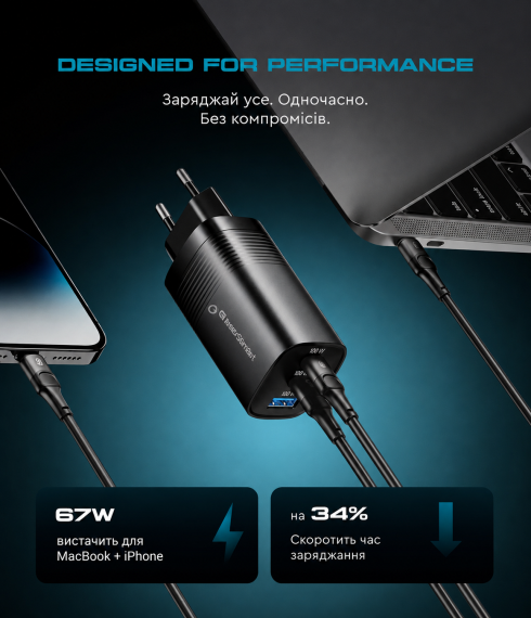 Мережевий зарядний пристрій ArmorStandart Resolute Power ARP-721 67W GaN Black