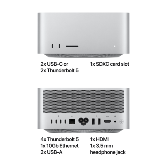 Mac Studio Silver A3389 M3 Ultra 32C CPU 80C GPU 512GB Back: 4хTB 52x USB-A HDMI 10Gb 4TB SSD