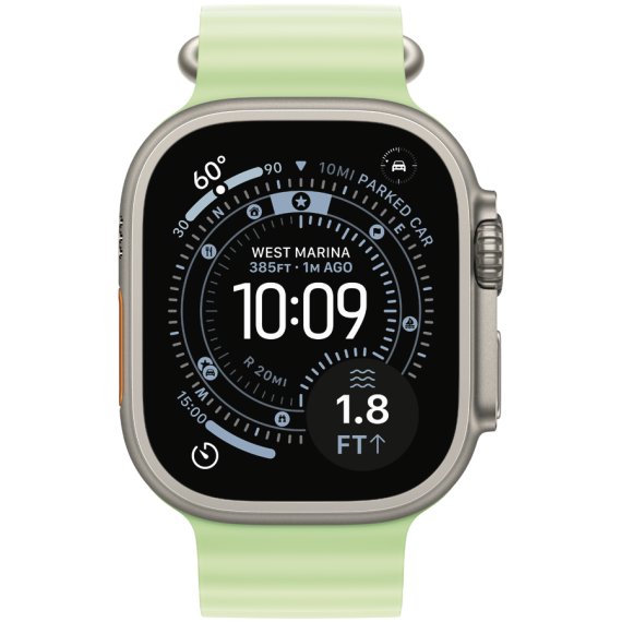 49mm Neon Green Ocean Band - Natural Titanium Finish