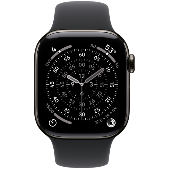 Apple Watch Series 11 GPS + Cellular 42mm Slate Titanium Case with Black Sport Band - M/L,Model A333