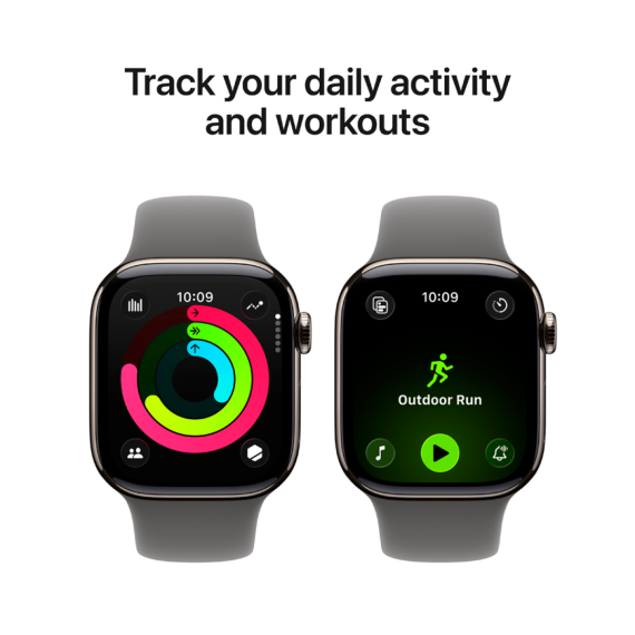 Apple Watch Series 11 GPS + Cellular 42mm Natural Titanium Case with Stone Grey Sport Band - M/L,Mod