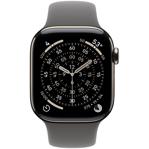 Apple Watch Series 11 GPS + Cellular 42mm Natural Titanium Case with Stone Grey Sport Band - M/L,Mod