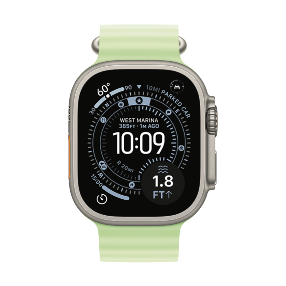49mm Neon Green Ocean Band - Natural Titanium Finish