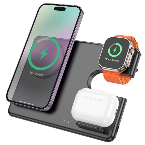 Зарядний пристрій Qi Hoco Geek folding 3-in-1