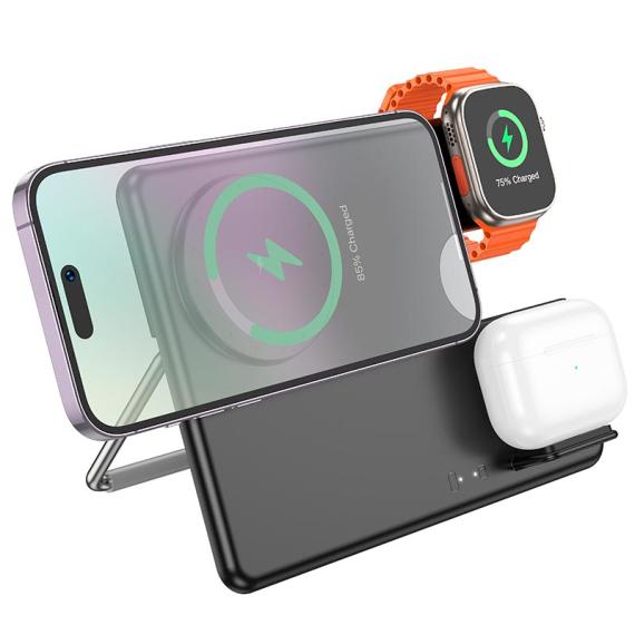 Зарядний пристрій Qi Hoco Geek folding 3-in-1