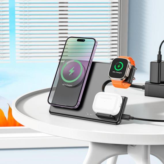 Зарядний пристрій Qi Hoco Geek folding 3-in-1