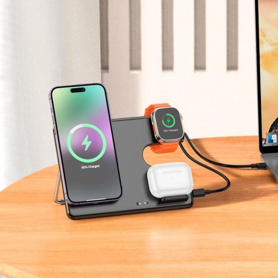 Зарядний пристрій Qi Hoco Geek folding 3-in-1