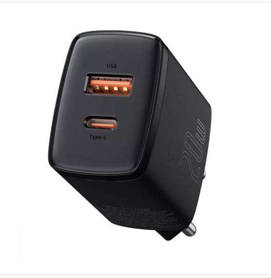 Зарядний пристрій Baseus Compact Quick Charger 20W QC+PD (Type-C+USB) Black