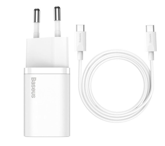 Зарядний пристрій Baseus Super Silicone PD Charger 25W (1Type-C) + Cable Type-C to Type-C 3A (1m) Wh